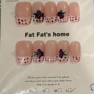 Pink and polka dot Handmade Press On Nail Set with Purple Accents